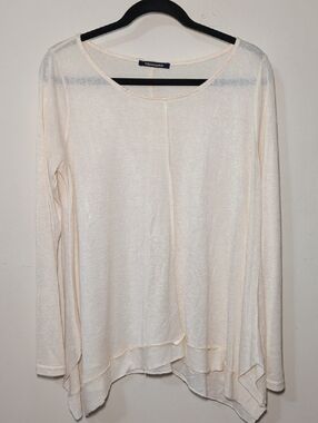 Bluheaven Cream Tunic Top Sheer Shark Bite Hem Cottage Minimalist Women's Size S